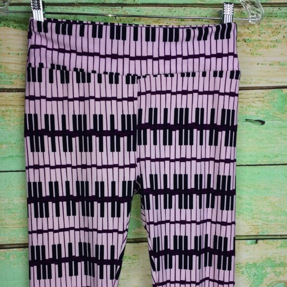 Lularoe women's purple & black stretch lounge legging pants Sz One Size - Picture 3 of 7